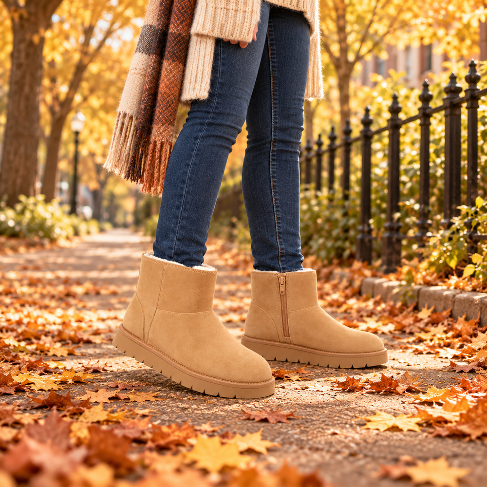 Women's Size 11 Tan Faux Suede Ankle Boots Memory Foam Zip Fall Winter